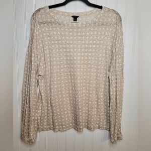 Ann Taylor 100% Linen Tan Geometric Pattern Longsleeve Top Size L